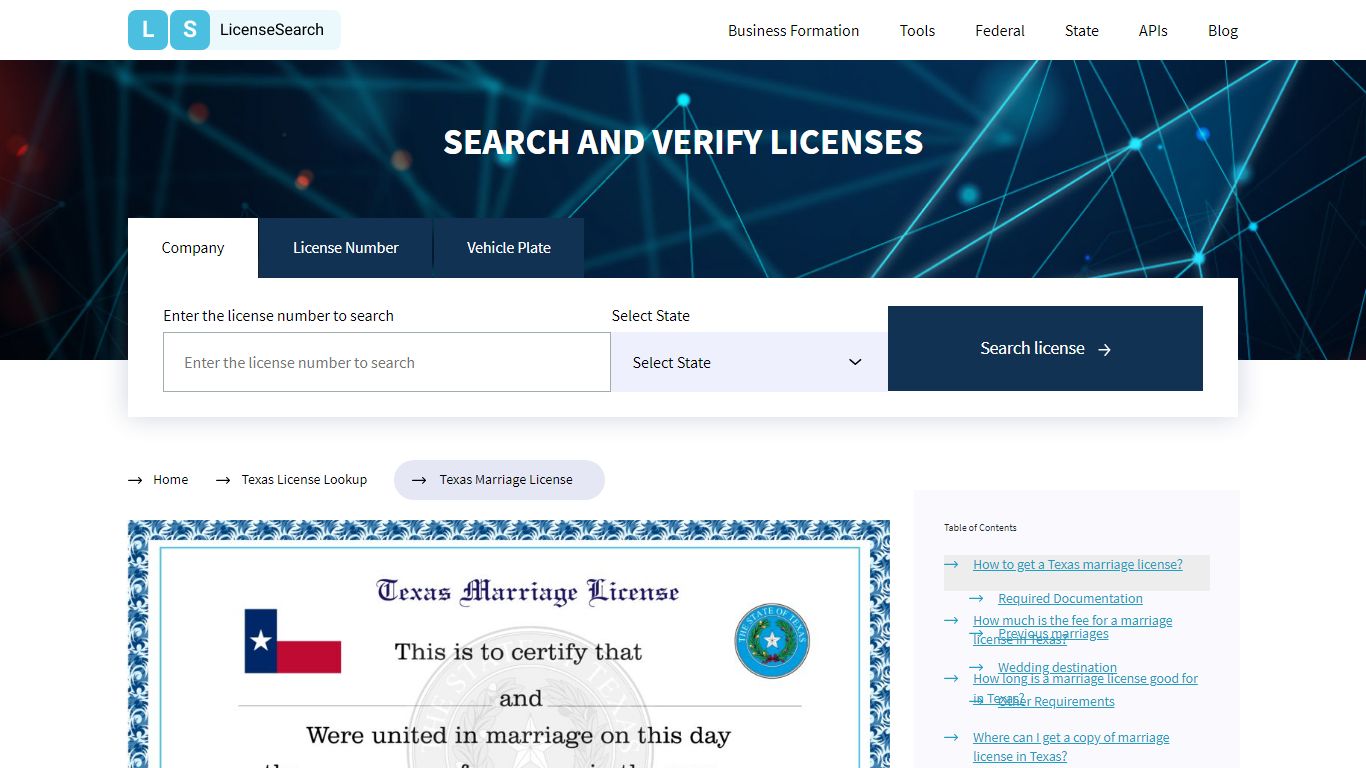 Texas Marriage License | License Search